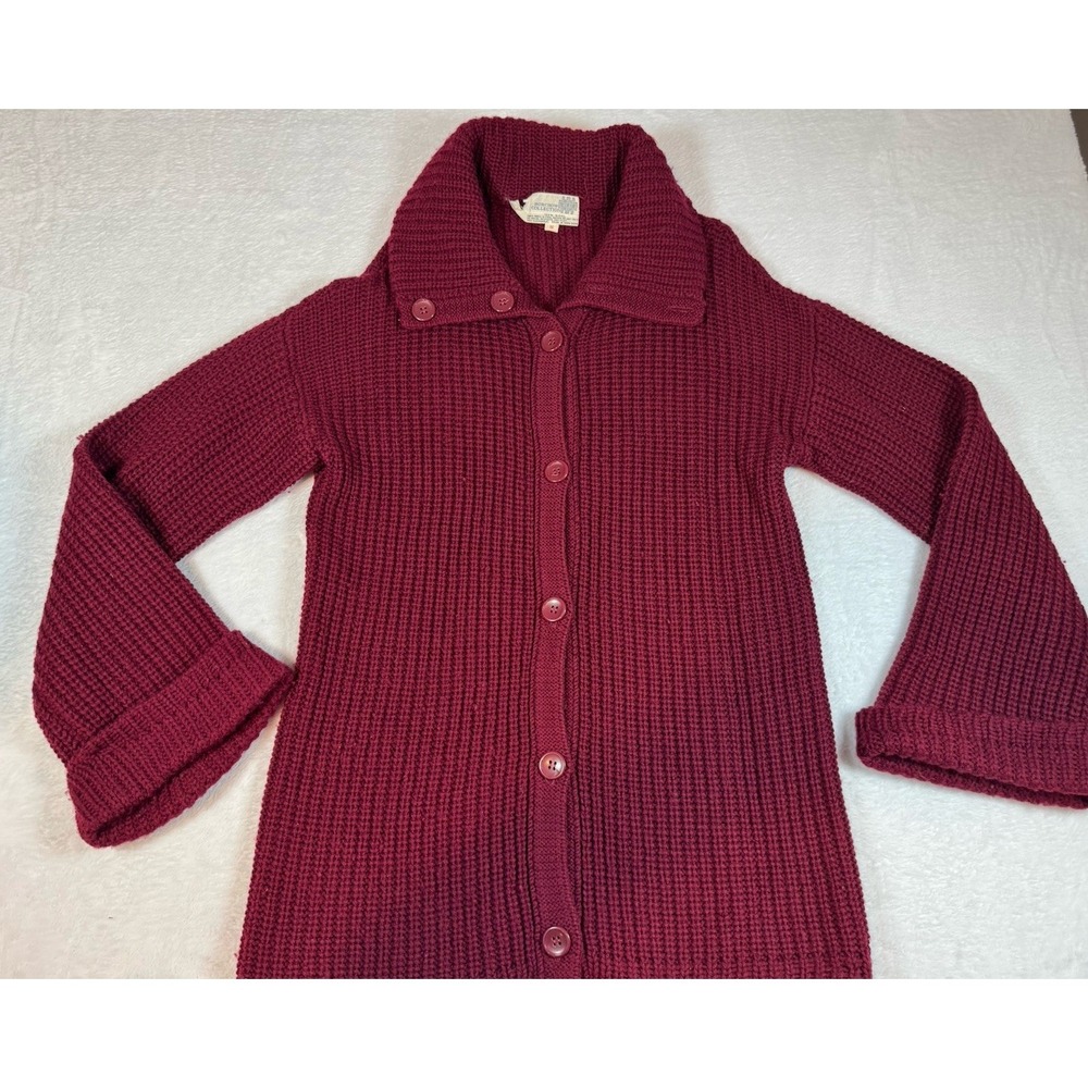 Vintage Horchow 100% Wool Cardigan Bell Sleeves Maroon 80's Cable‎ Knit